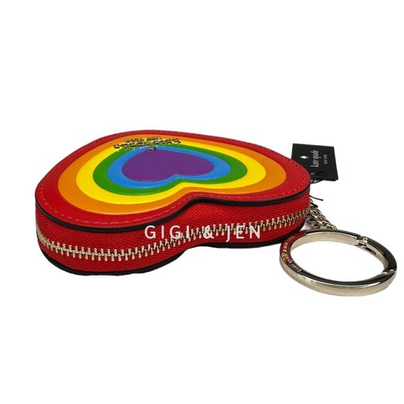 Kate Spade Love Shack Heart Coin Purse Keychain Rainbow - Picture 5 of 7